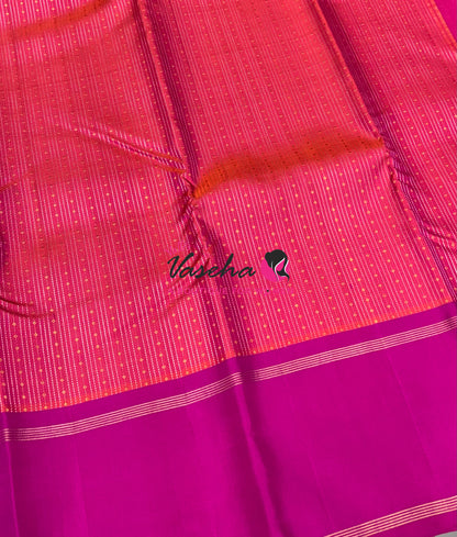 Pure Kanchipuram Silk Saree - Vairavoosi Design  - Peachish Pink & Pink Combo - VVPS014