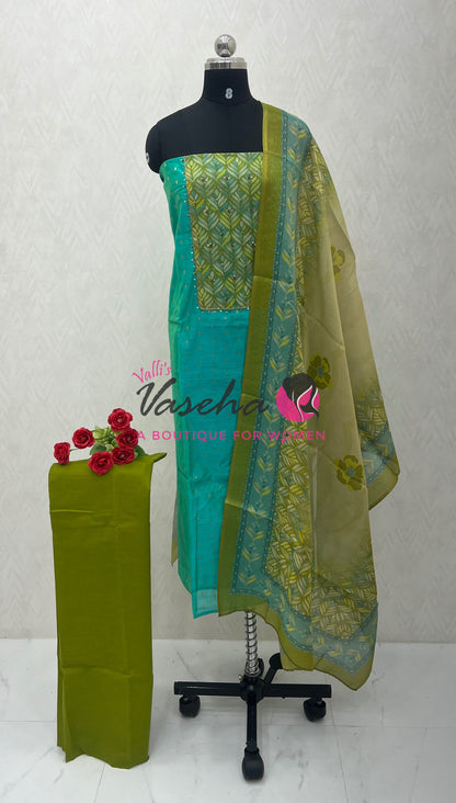 Unstitched Chanderi Salwar Material  | Green | VVUSM039