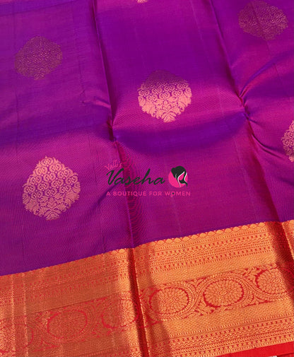 Pure Kanchipuram Silk Saree - Purplish Pink With Orangish Peach - VVPS099