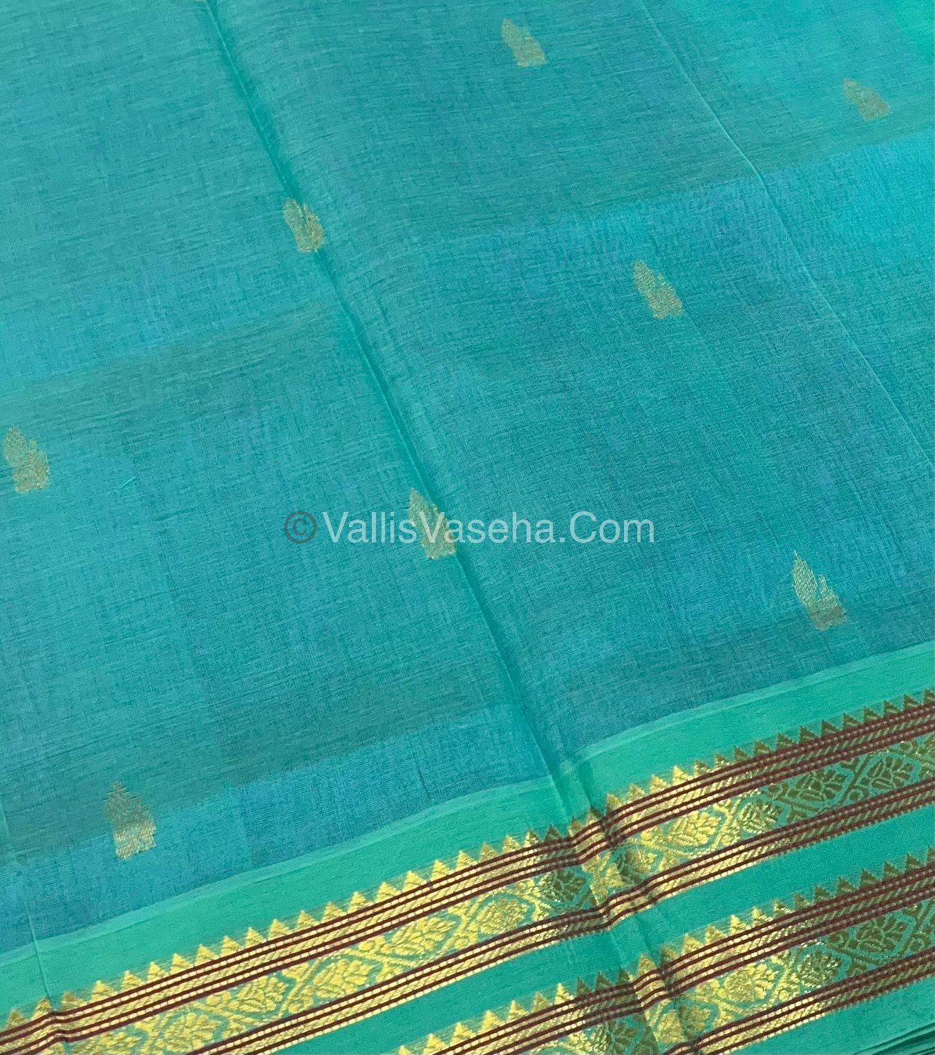 Pure Korvai Silk Cotton - Lavender with Turquoise Blue - VVKSC025