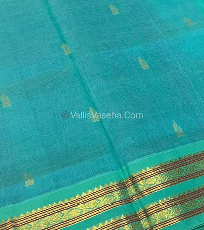 Pure Korvai Silk Cotton - Lavender with Turquoise Blue - VVKSC025