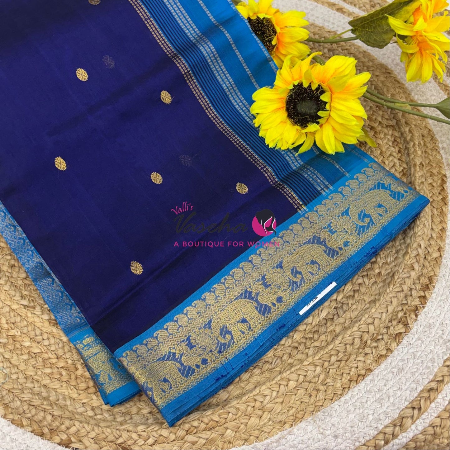 10 yards - Pure Silk Cotton - Blue  & Blue Shade  - VVTYSC002