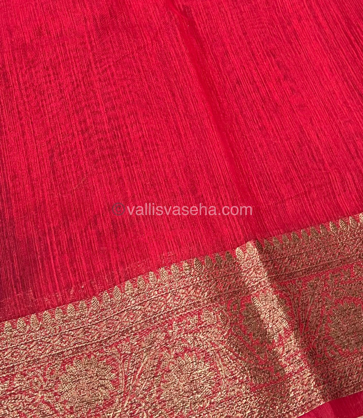 Bamboo Silk Saree - Blue With Red Shade    - VVBSS001
