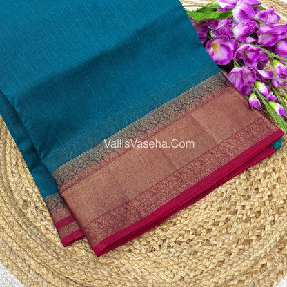 Bamboo Silk Saree - blue with pink Shade - VVBSS012