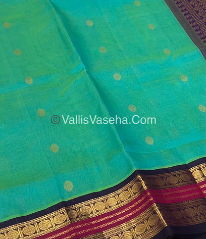 Pure Korvai Silk Cotton Saree - Turquoise Blue with Purple - VVKSC004