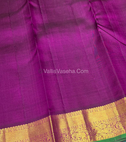Pure Kanchipuram Silk Saree - Peachish Gold With Purple Shade  - VVPS022