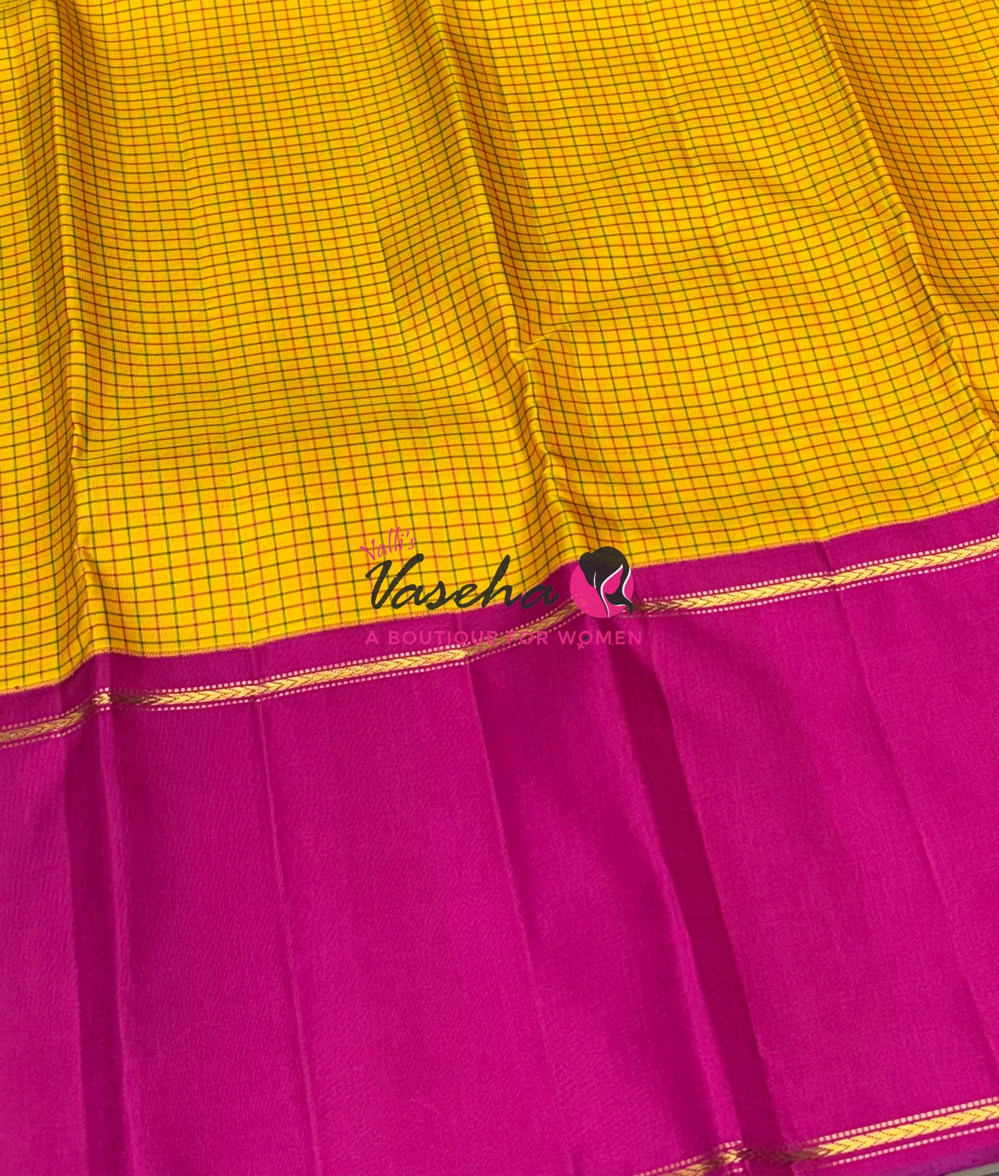 Pure Vintage Korvai Kanchipuram Silk Saree - Ganga Jamuna Style - Yellow & Pink/Green Combo - VVPS053