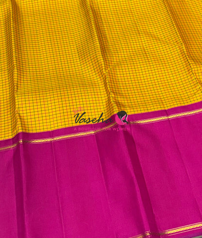 Pure Vintage Korvai Kanchipuram Silk Saree - Ganga Jamuna Style - Yellow & Pink/Green Combo - VVPS053