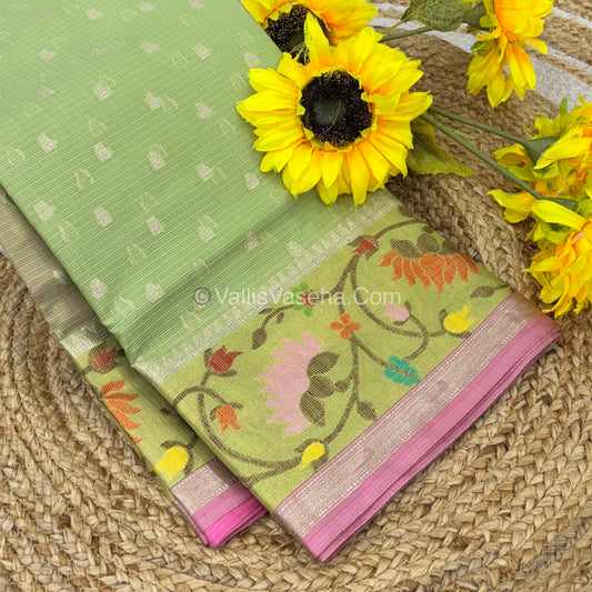 Kota Saree - Paithani Border - Pista Green with Pink - VVKPS001