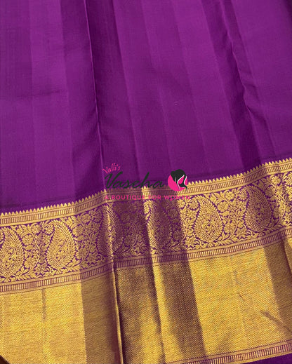 Pure Vintage Korvai Kanchipuram Silk Saree - Light Pastel Green & Purple Combo - VVPS038