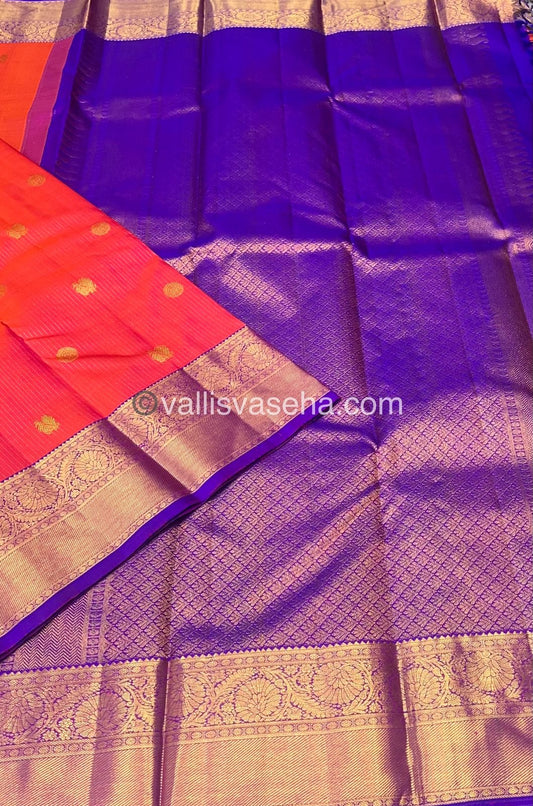 Pure Kanchipuram Silk Saree - Vaira Voosi design - Peachish Pink & Purple shade - VVPS022