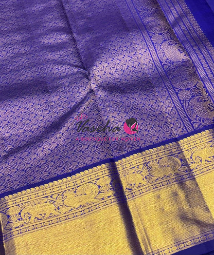 Pure Vintage Korvai Kanchipuram Silk Saree - Blue & Blue Combo - VVPS038