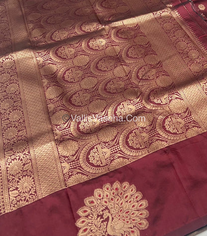 Semi Soft Silk - Peacock Butta Border - Maroon Shade -VVSSS011