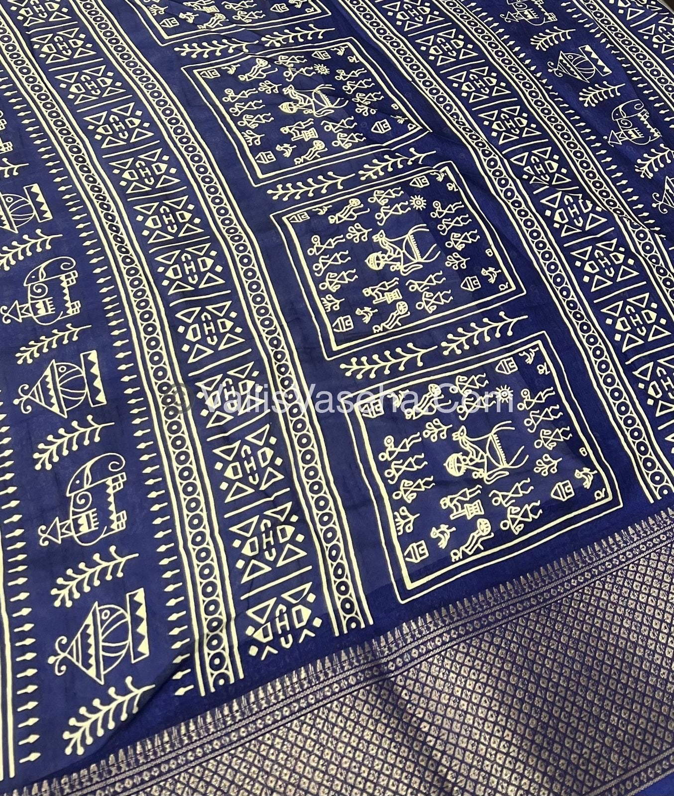 Semi Binny Silk - Varli Design  - Blue Shade - VVSBS003