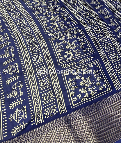 Semi Binny Silk - Varli Design  - Blue Shade - VVSBS003