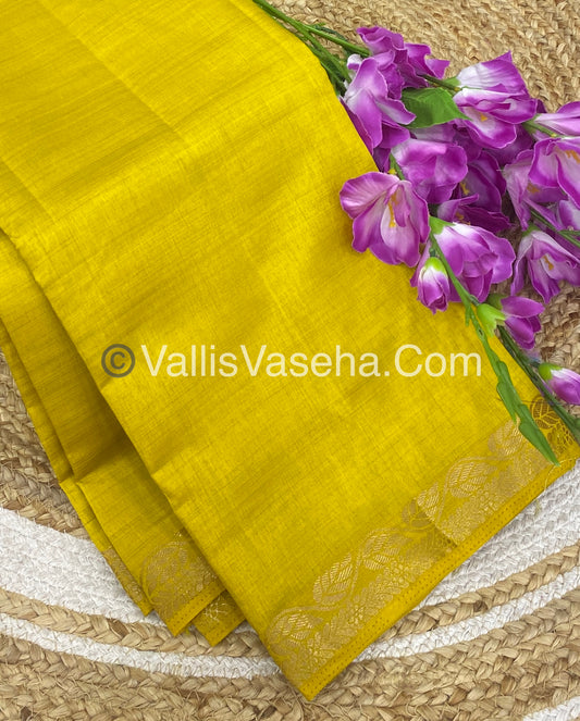 Semi Tussar Silk - Lemon Yellow Mixed Light Green Shade - VVSTS003