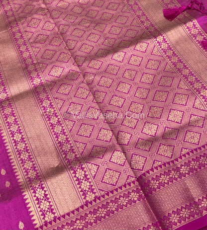 Semi Tussar Silk - Grand Pallu  - Rani Pink Shade - VVSTS017