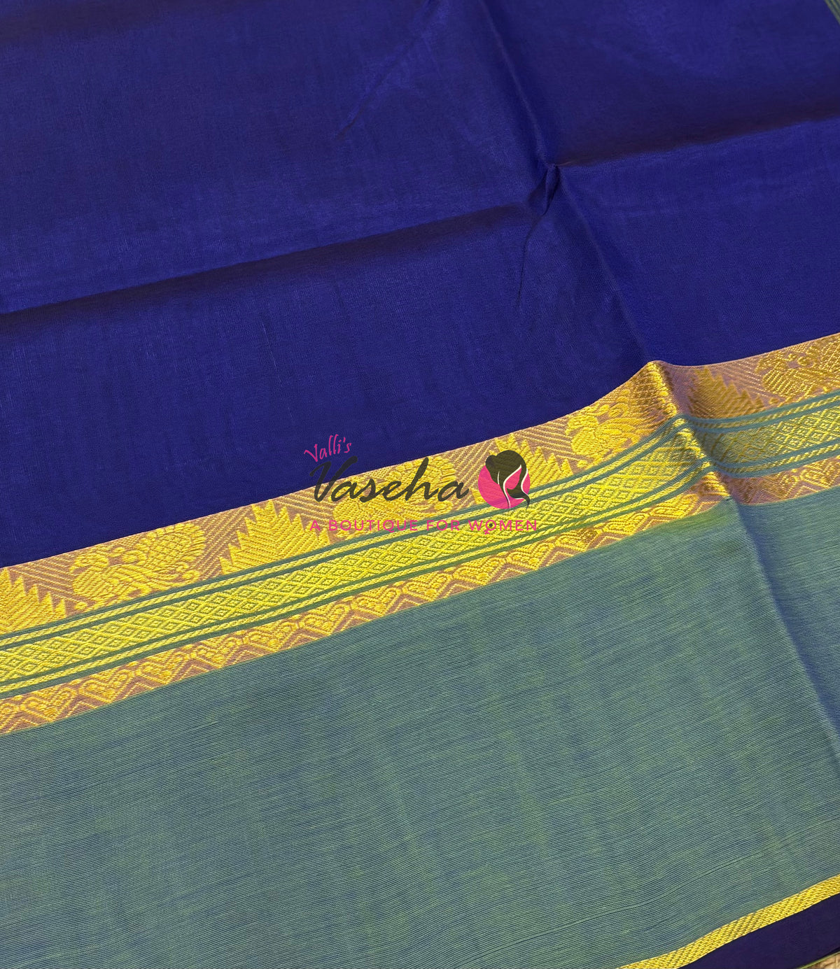 Pure Silk Cotton Saree - VTV Sarees - Blue & Green Shade - VVPSC013