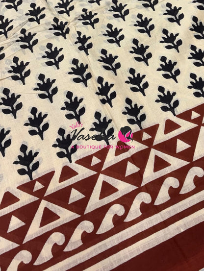 Pure Soft Mul Mul Cotton Sarees - Hand Block Prints - VVMMC011