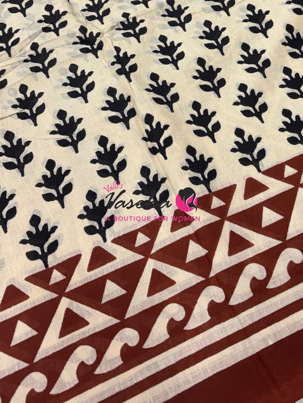 Pure Soft Mul Mul Cotton Sarees - Hand Block Prints - VVMMC011
