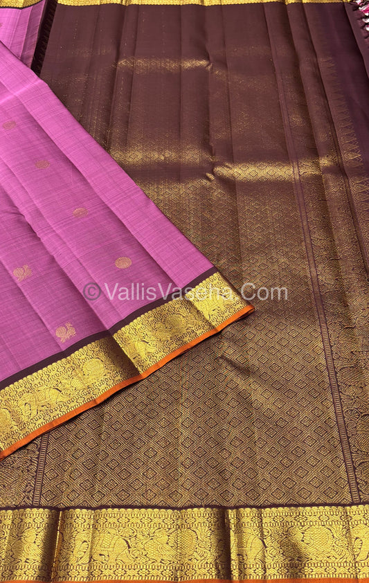 Pure Kanchipuram Silk Saree - Onion Pink & Wine Brown Combo - VVPS025