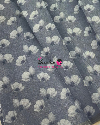 Linen Tissue Saree - Grey Shade - VVLTS006