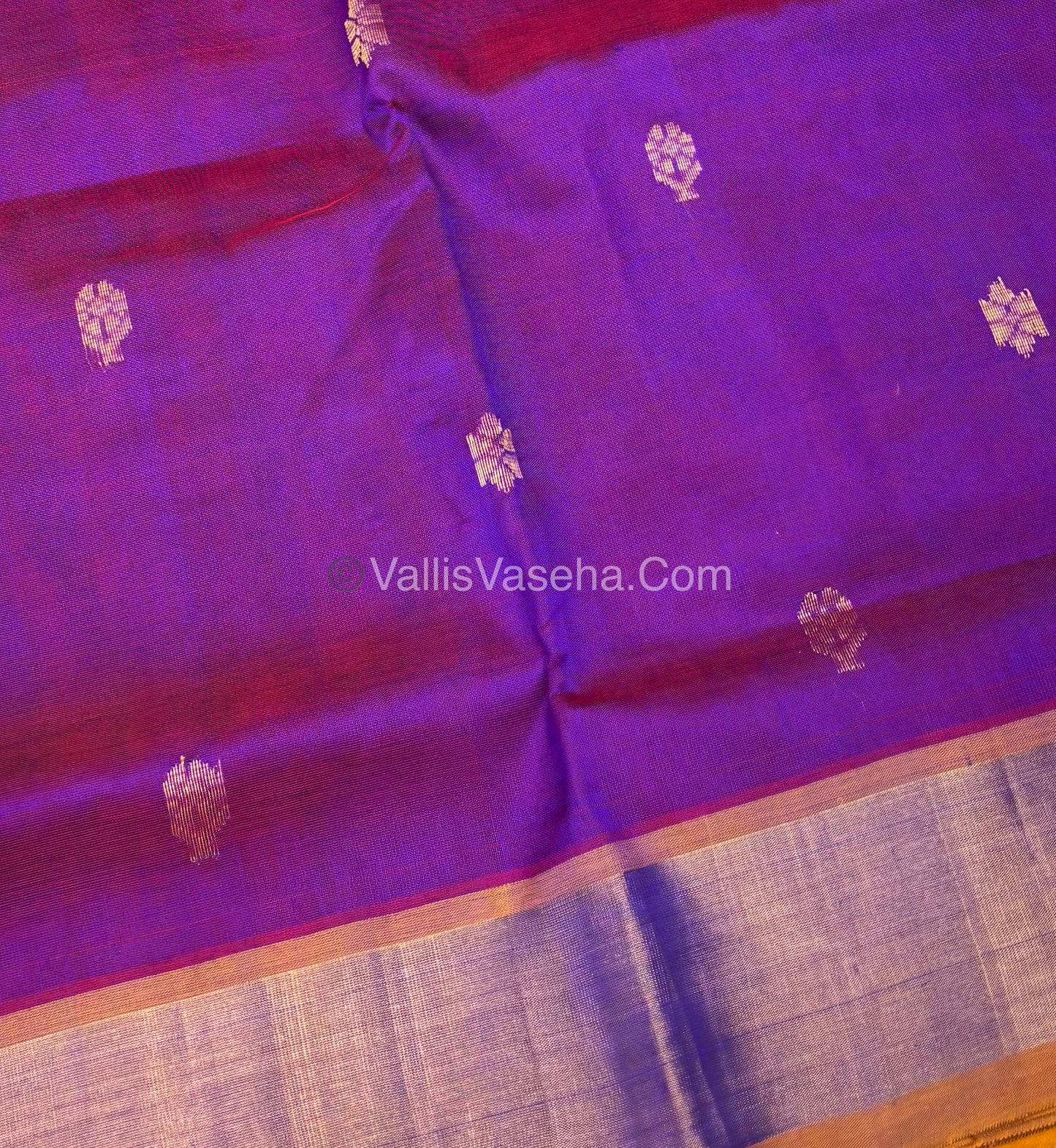 Pure Silk Cotton Sarees - Purple With Yellow Shade - VVPSC010