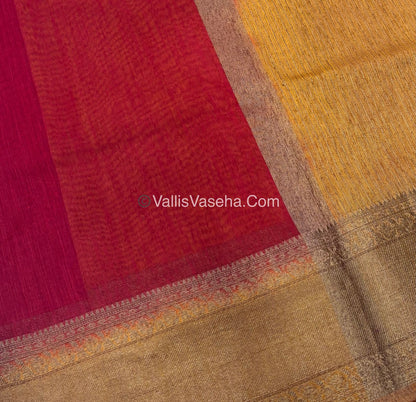 Bamboo Silk Saree- Red with mustard  Shade - VVBSS012