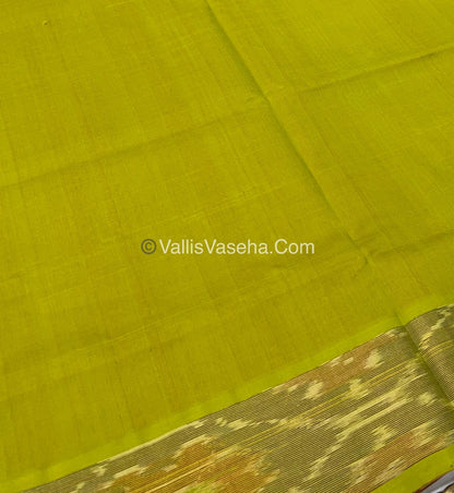 Semi Silk Cotton Saree -  Peachish Pink & Green - VVSSC001