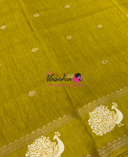 Casual Wear Sarees - Semi Binny / Semi Dola Silk - Mustard Yellow Shade - VVSDS007