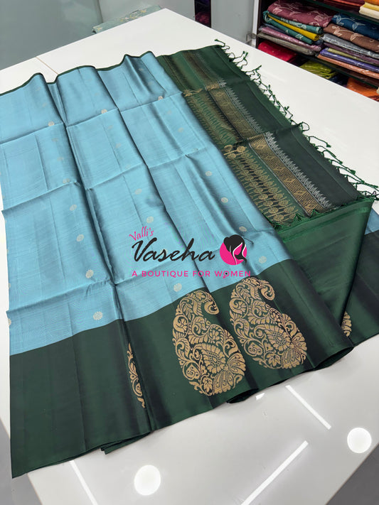 Pure Soft Silk Saree - Blue & Green  - VVPSS061