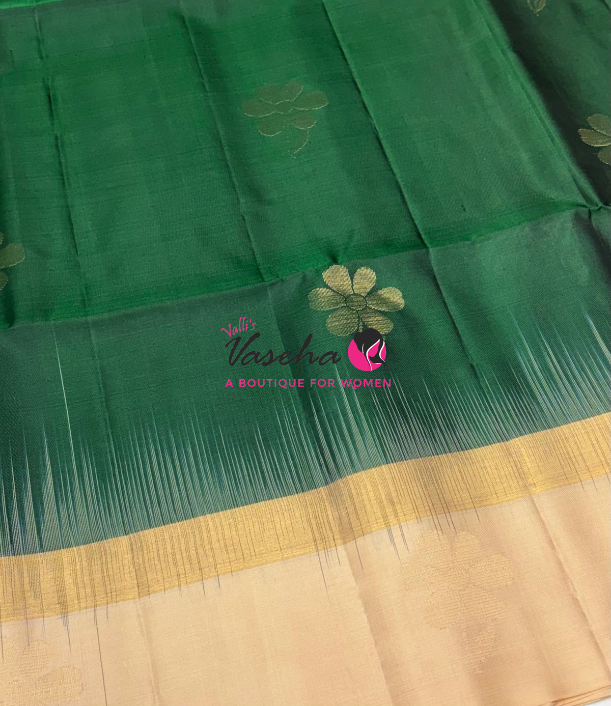 Pure Soft Silk Saree - Green & Cream - VVPSS122