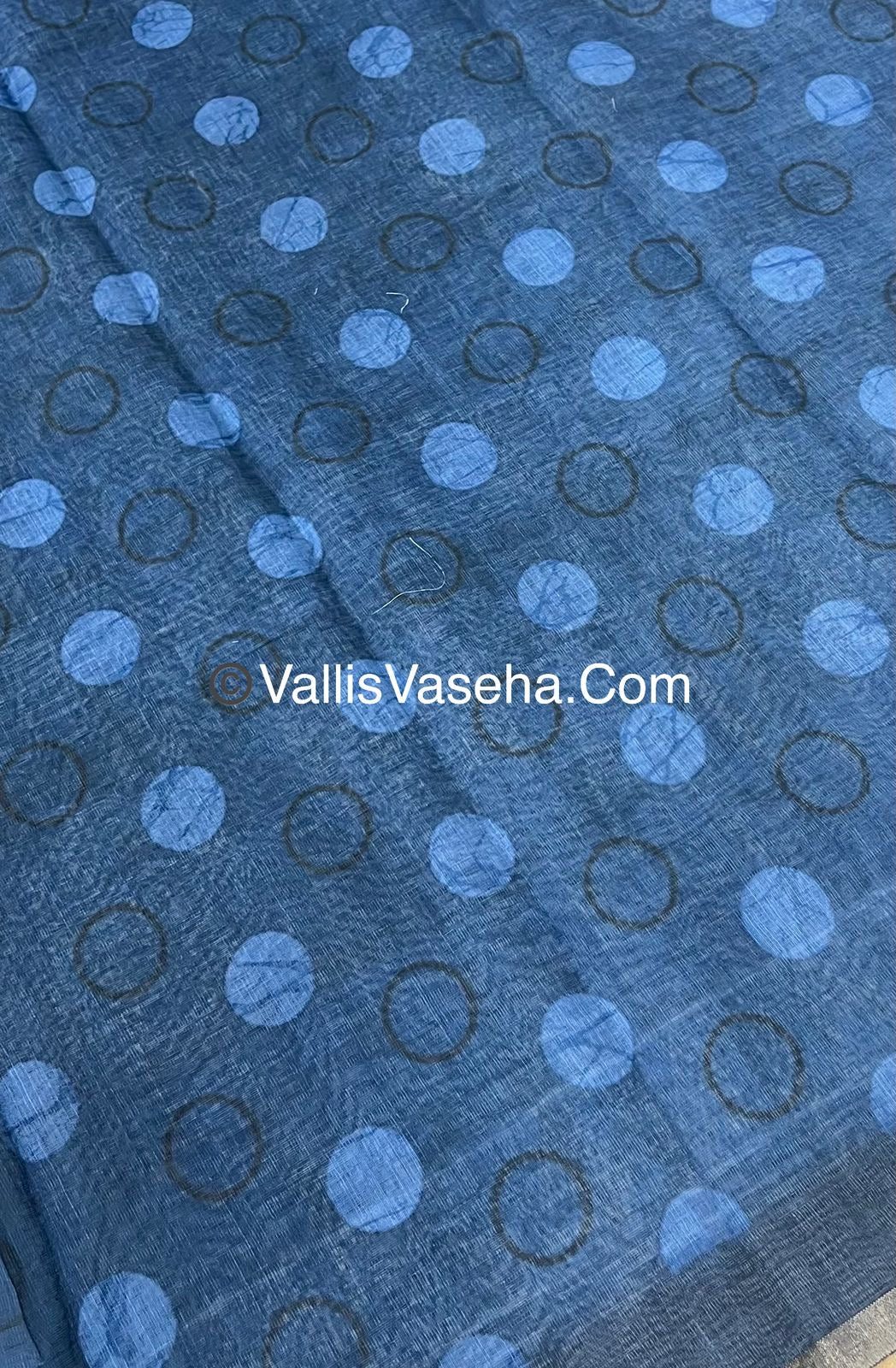 Linen Mixed Cotton Saree - Indigo Blue - Printed - VVLMP001