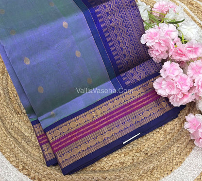 Pure Korvai Silk Cotton Saree - Treble town shade with Blue - VVKSC004