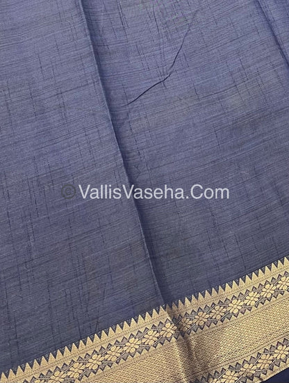 Semi Tussar Silk - Grand Pallu  - Navy Blue Shade - VVSTS017