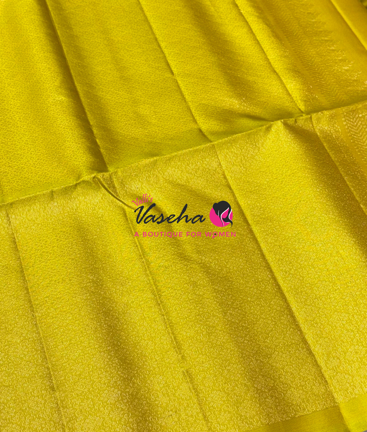 Pure Soft Silk Saree - Border Less  - Violet & Lemon Green Combo - VVPSS066