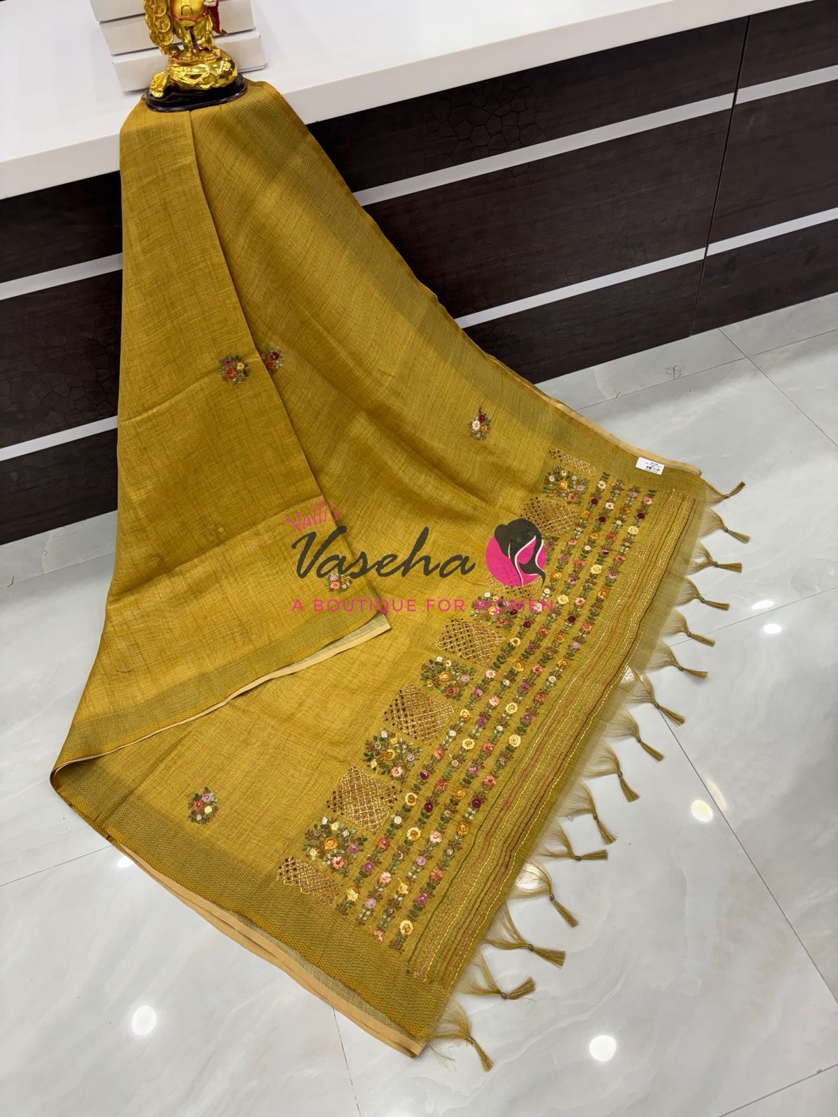 French Knot - Linen Tissue Saree - Mustard Yellow Shade - VVLFN017