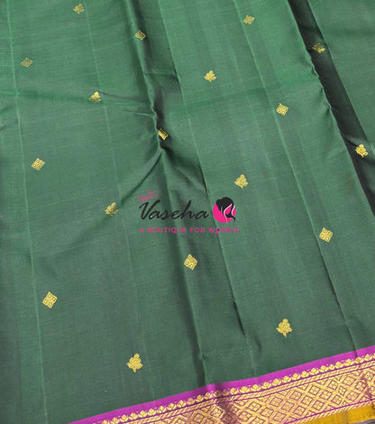 Pure Kanchipuram Silk Saree - Green with Purple - VVPS031
