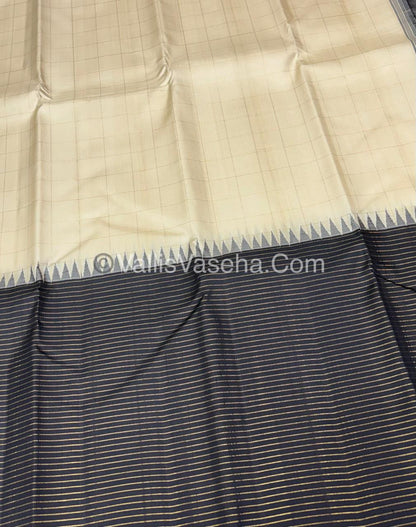 Pure Korvai Kanchipuram Silk Saree - Cream & Black Combo - VVPS035