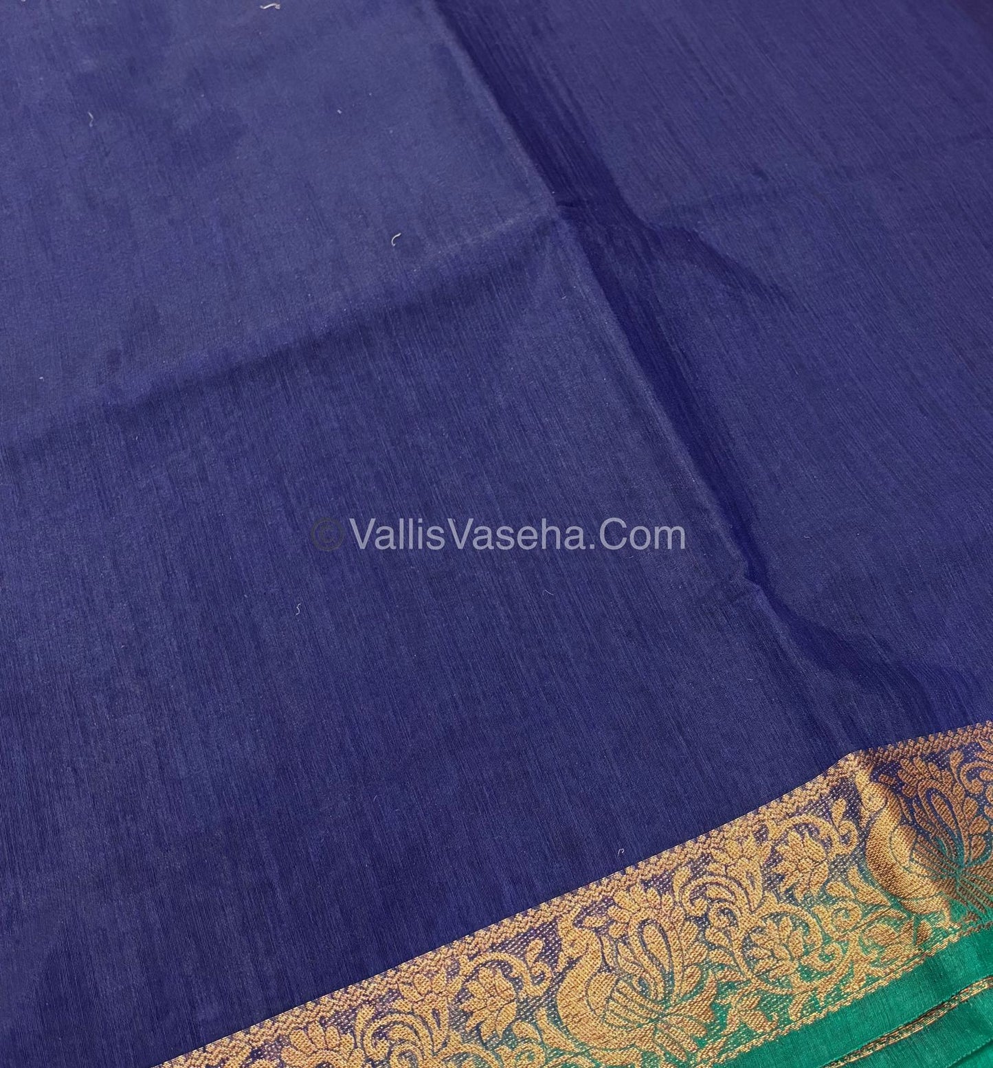 Bamboo Silk Saree - Navy Blue with Green Shade - VVBSS011
