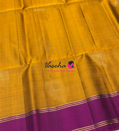 Pure Soft Silk Saree  - Mustard Yellow & Purplish Pink Combo - VVPSS145