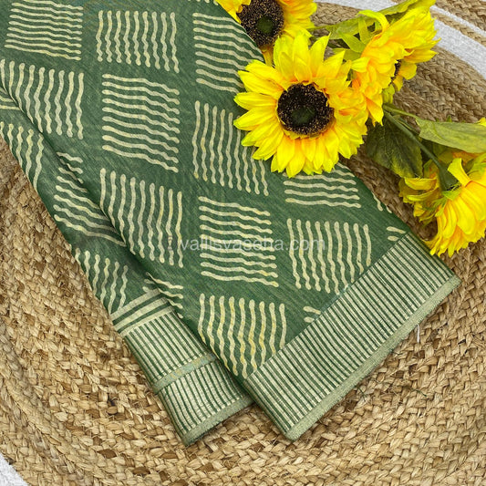 Semi Tussar Silk - Dark Green Shade - VVSTS007