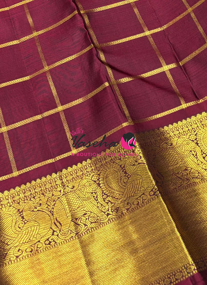 Pure Bridal Kanchipuram Silk Saree -  Golden Green & Maroon Combo - VVPS074