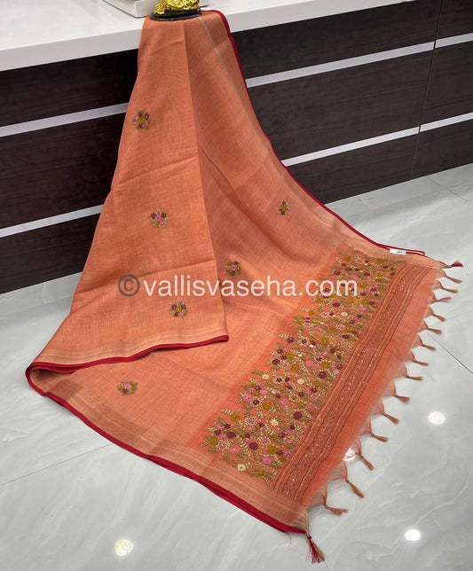 French Knot - Tissue Saree - Orange Shade - VVLFN001