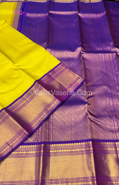 Pure Vintage Korvai Kanchipuram Silk Saree - Yellow & Purple Combo - VVPS032