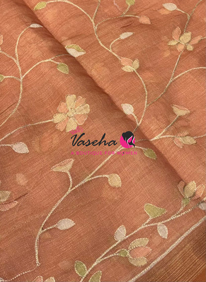 Linen Tissue Saree - Orange Shade - VVLTS003