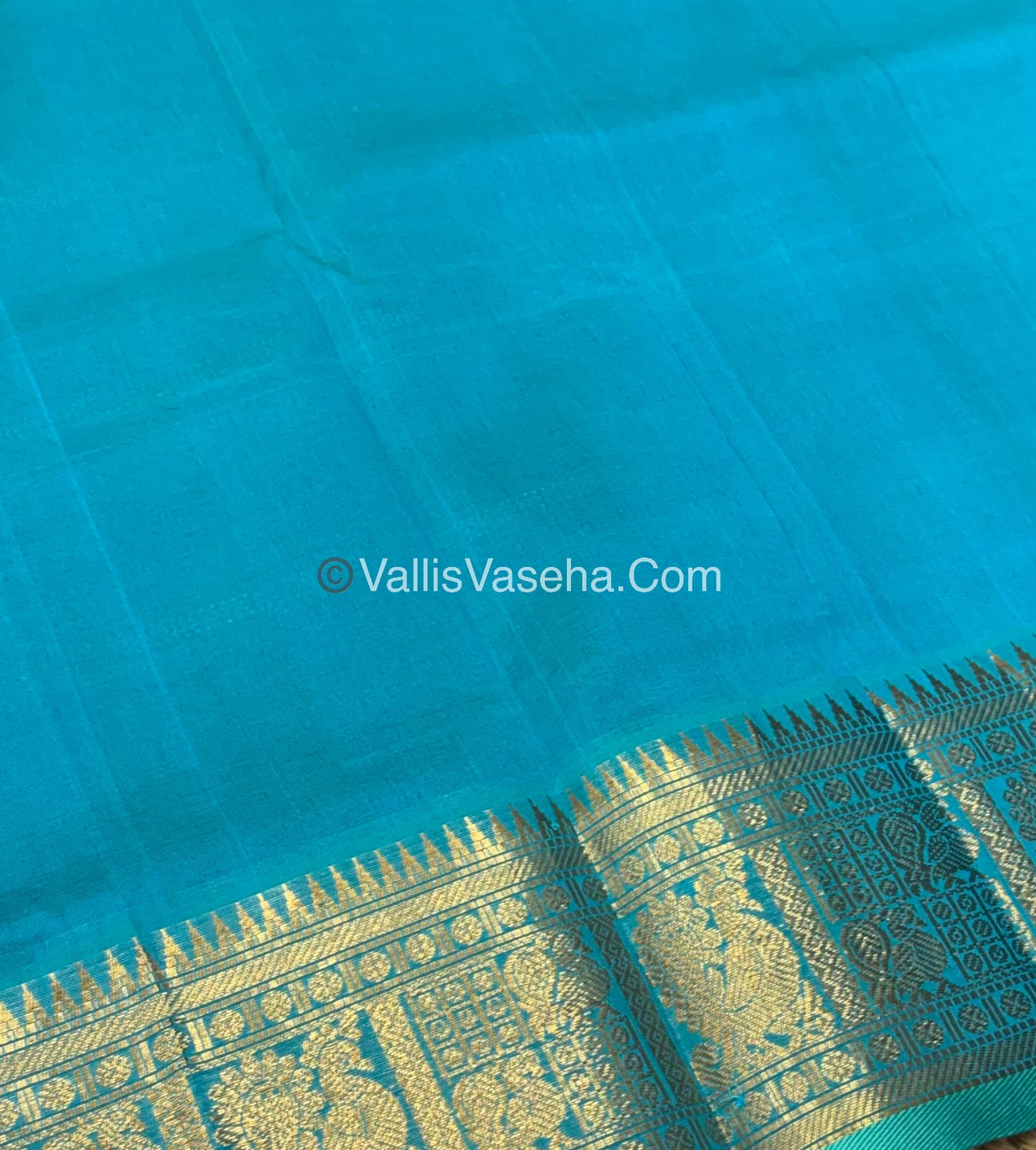 Pure Silk Cotton Saree - Mayil & Chakkaram Design - Brown With Blue Combo -VVMC003