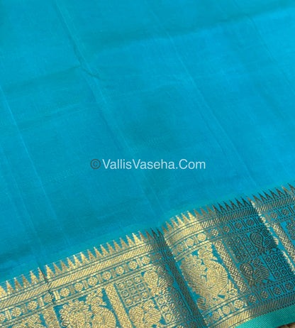 Pure Silk Cotton Saree - Mayil & Chakkaram Design - Brown With Blue Combo -VVMC003