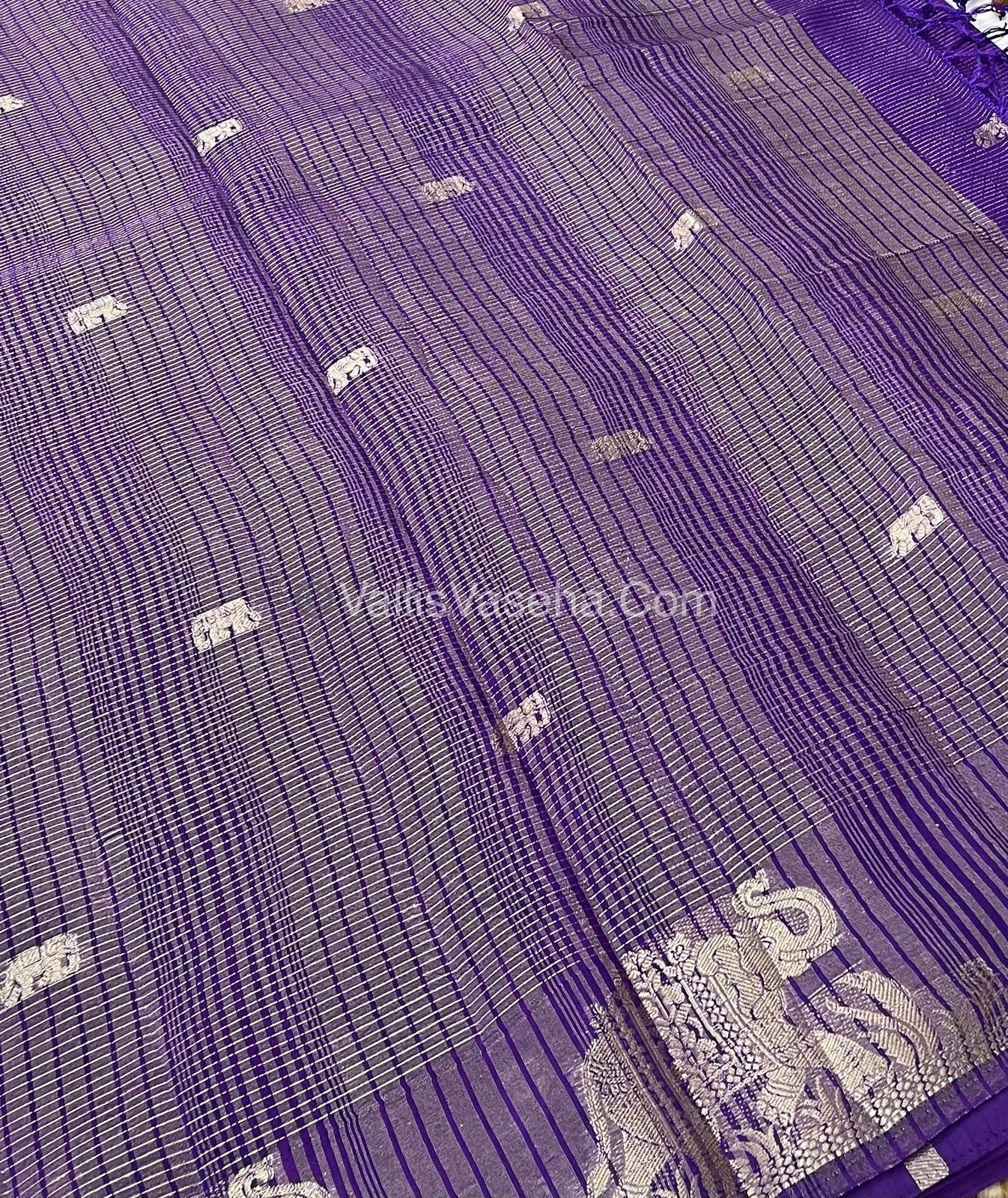 Semi Tussar Silk - Vairavoosi & Elephant Design - Violetish Purple shade-VVSTS019
