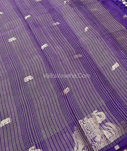 Semi Tussar Silk - Vairavoosi & Elephant Design - Violetish Purple shade-VVSTS019